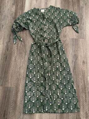 MIRTH Amsterdam Peacock Print Hand Block Printed Cotton Wrap Dress